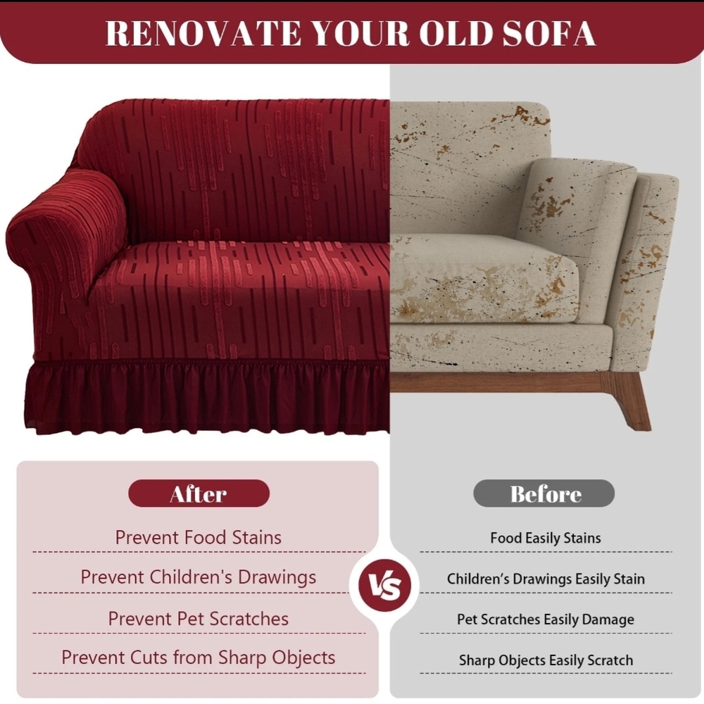 Stretch Jacquard Sofa Cover 3 Seater Caramel Skirt Anti-Slip Couch Protector NEW - Picture 5 of 7